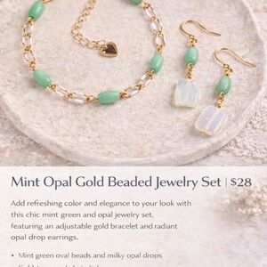 Mint Opal Gold Beaded Jewelry Set